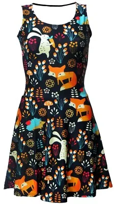 Cute Floral Fox Rabbit Hedgehog Animal Nature Jungle Print Skater Flare Dress • £25.99