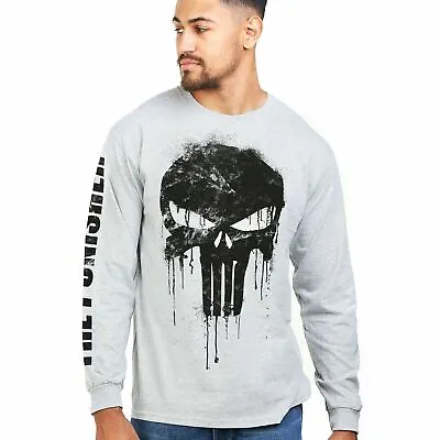 The Punisher Mens T-shirt Skull Long Sleeve Grey S - XXL Marvel Official • £13.99