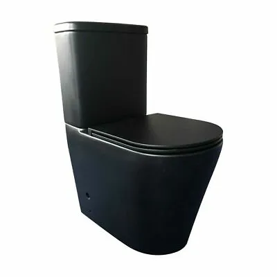 Matte Black  RIMLESS Toilet Suite BACK TO WALL FACED CLOSE COUPLED SOFT CLOSE • $469