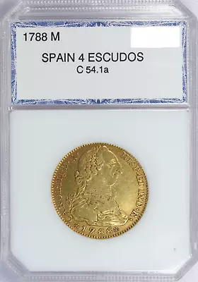 1788 M Spain 4 Escudos Gold Coin PCI Slabbed Very Fine VF • $1295