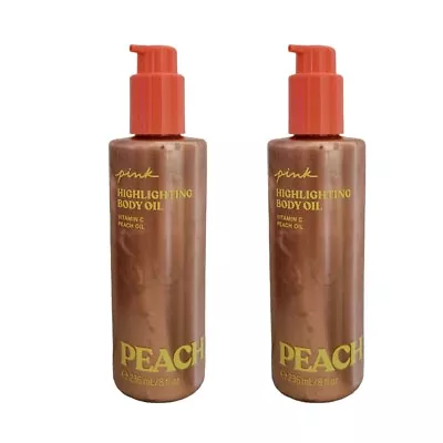 2 NEW Victoria's Secret PINK Shimmer Peach Highlighting BODY OIL Vitamin C 8 Oz • $27.95