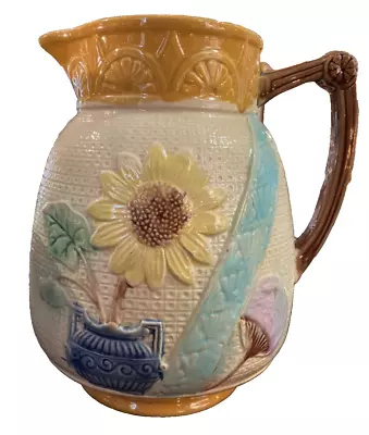 Samuel Lear Aesthetic Movement Majolica Sunflower Pitcher C. 1880s • $35