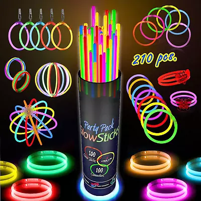 210 Pcs Colorful Glow Sticks Party Pack - 100 8' Glow Sticks 100 Connectors And • $14.82