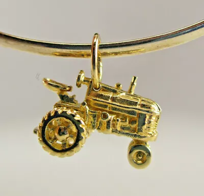 GOLD VERMEIL Sterling Silver TRACTOR Charm For Bracelet WHEELS SPIN Farmer Gift • $40.76