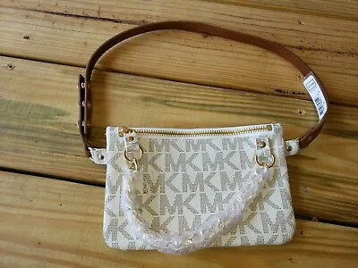 MICHAEL KORS MK WAIST BELT POUCH BAG WALLET Vanilla Logo NWT (E6) • $50