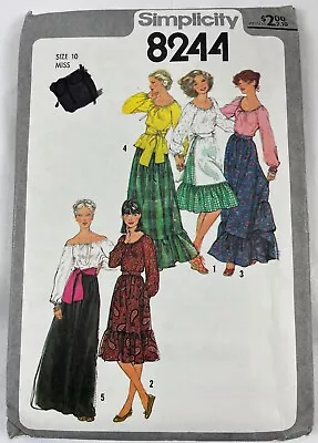 Vtg Simplicity Sewing Pattern 8244 70s Cottagecore Top Skirt Apron Size 10 UC FF • $10