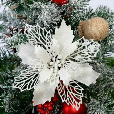 30/10PCS Large Glitter Poinsettia Flower Christmas Wreath Tree Decoration XmasKJ • $10.85