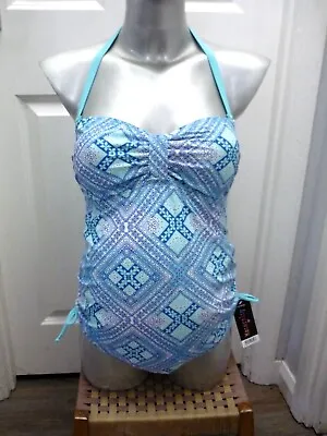 BNWT Ladies Blue Geometric Print Removable Padded Cup Bandeau Maternity Swimsuit • $18.66