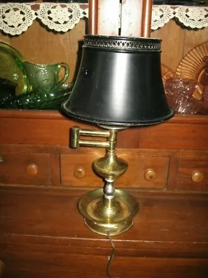 Vintage Brass Tone Leviton Student Desk Lamp-shade-adj. Width-3 Way Switch-works • $14.95