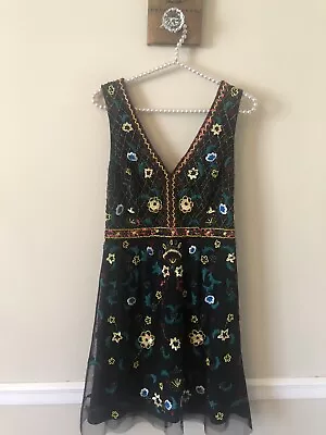 Aidan Mattox Womens Size 4 Black Floral Beaded Cocktail Party Dress Sleeveless • $29.99