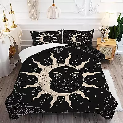 Black Sun And Moon Queen Comforter Set For Girls Women Kids Boho Celestial Beddi • $80.12