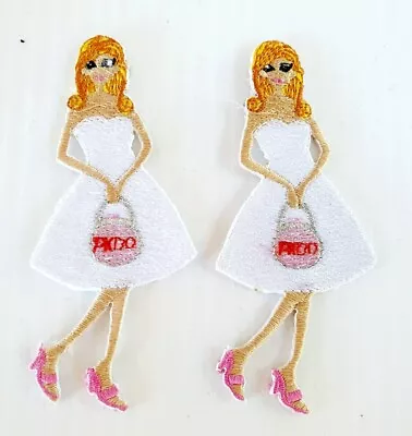 Lot Of 2 X Cloth Patch Motif Applique  - Girl In Pretty Fashionable White Dress • $5.99