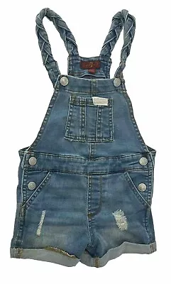 7 For All Mankind Toddler Blue Deniem Overall Shorts Size 12M Braided Straps • $10