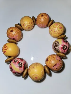 Viva Beads Hand Made Beaded Stretch Bracelet- Peach Tan Yellow Limeand Pink • $14