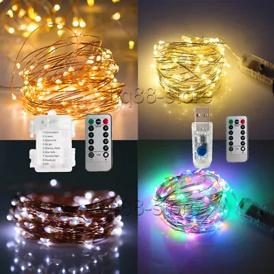 50/100/200 LED Battery/USB Plug In Fairy String Lights Copper Wire Remote Xmas • £7.44