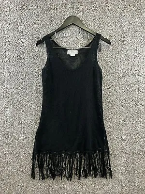 J. Valdi Swim Coverup Women's Size S Black Knit Cover Up Fringe Bottom • $16.19