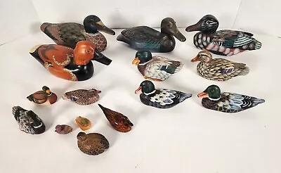 Lot Of 15 Vintage Hand Painted Hand Carved Miniature Wood Ducks Variety  • $59.95