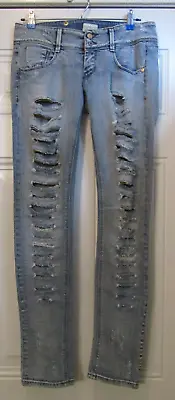 MET Jeans Distressed Rhinestone Low Rise Skinny Leg Made In Italy Womens Size 29 • $49.49
