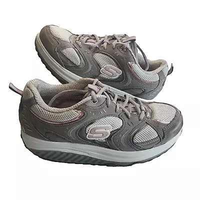 Skechers Shape Ups Womens Gray Pink Toning Walking Shoes Sneakers 11806 Size 8.5 • $21.99