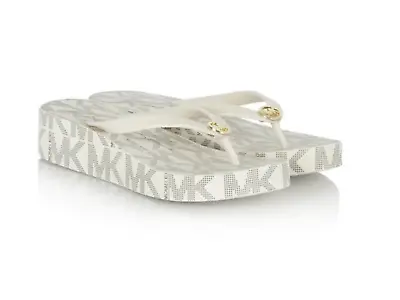 MICHAEL KORS Women's Bedford MK Signature Flip Flops White Vanilla Size 81011 • $69.99