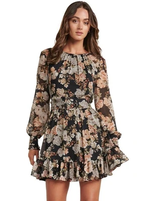 $69 • Buy Forever New Size 14 Black  Floral Dress Long Sleeve Wedding Formal Botanical EC
