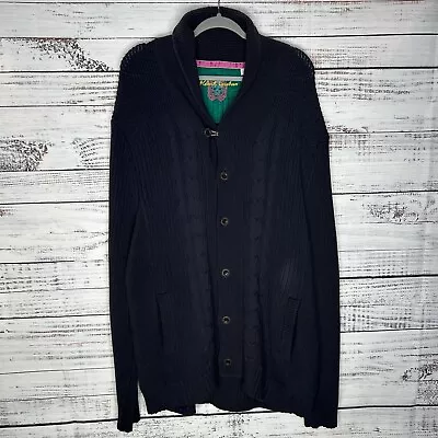 Robert Graham Cable Knit Heavyweight Cotton Cardigan Sweater Navy Blue Men’s 3XL • $38.69