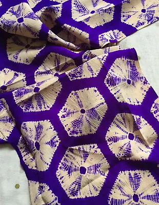 Vintage Japanese Kimono Wedding Silk Fabric Piece Shibori Geometric 59ins • £7.28