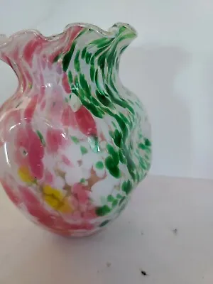 HAND BLOWN End Of Day Confetti Art Glass Vase  • $30