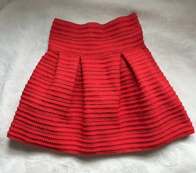H&M Stretch Pull On Ribbed A-line Skirt Size Medium Bright Red Elastic Waist • $15