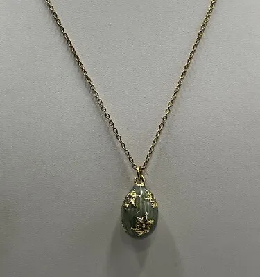 Joan Rivers Faberge  Enamel Blue Gold Floral Egg Pendant Long Necklace • $39.99