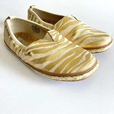 Michael Kors Girls Meg Slip On Shoes 2 Zebra Gold Metallic Espadrille Flats • $12.99
