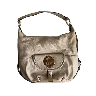 Michael Kors Fulton Cream Pebbled Soft Leather Satchel Shoulder Bag Gold Hardwar • $37.27