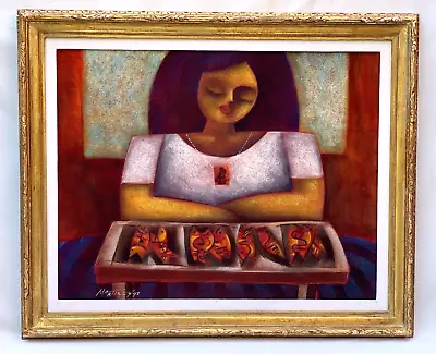 Miguel Martinez Signed Original Oil Pastel Painting Woman Vendor Taos New Mexico • $1375