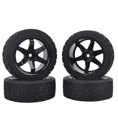 Rally Car Rubber Tyres Wheels Tires For Tamiya HPI Traxxas 1:10 RC Off-Road Car • £17.40