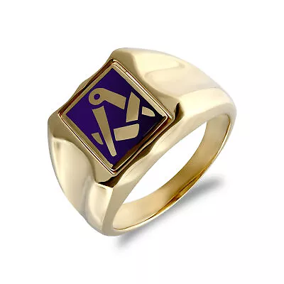 Mens 9ct Gold Mersham Jewels Enamel Swivel Centre Rectangular Masonic Ring • £500.99