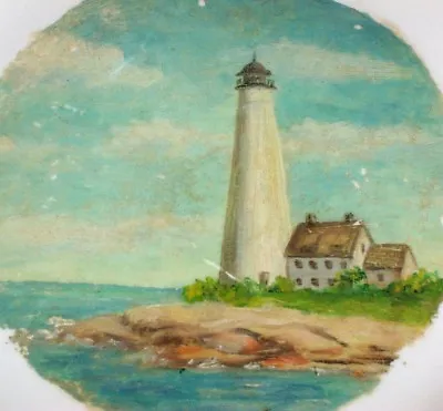 1900s Old Handpainted LIGHTHOUSE Plate  Atlantic Ocean Painting Seascape • $25
