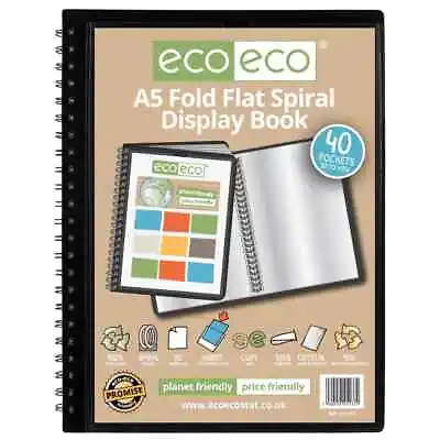 Eco-Eco 137 A5 40 POCKET  FOLD FLAT SPIRAL DISPLAY BOOK IDEAL FOR MENUS/WINE • £5.99