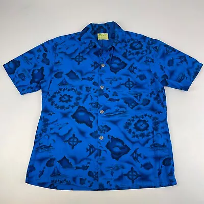 Vintage Ui Maikai Mens Size M Cotton Hawaiian Map Camp Shirt Made In USA Blue • $39.99