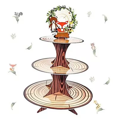 3 Tier Woodland Cupcake Stand Woodland Baby Shower Decorations Jungle Animal  • $19.70