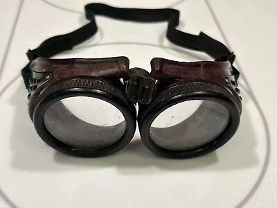 Vintage American Optical AO Coverglas Steampunk Round Motorcycle Goggles • $25