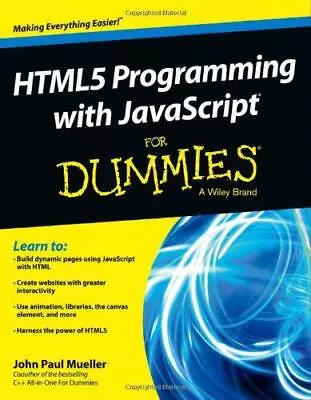£10.80 • Buy HTML5 Programming With JavaScript For Dummies, Mueller, John Paul, Good Conditio