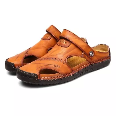 Mens Outdoor Leather Sandals Summer Casual Sports Beach Shoes Soft Home Slippers • £26.10