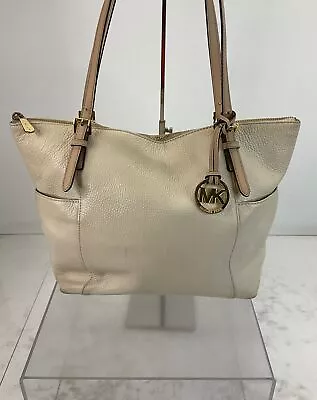 MICHAEL Michael Kors Cream Pebbled Leather Top Zip Tote Shoulder Bag • $14.99