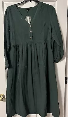 Madewell Womens Lightspun Gauzy Cotton Button Front Midi Dress Size 4 Green • $29.87