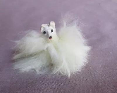 Tiny Vintage 1  1/4  Tall Miniature White Fur & Wood Doll House Dog • $20