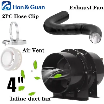 Hon&Guan 4in Silent Extractor Fan Duct Hydroponic Inline Exhaust Vent Industrial • £20.89