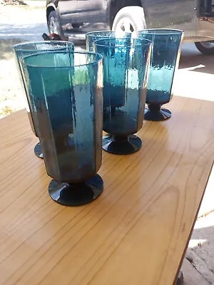 Vintage Blue Seneca Driftwood Pressed Glass Setof5 EXCELLENT Condition  • $30.99