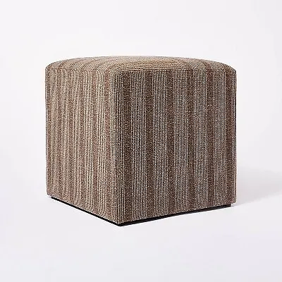 Lynwood Square Upholstered Cube Ottoman Dark Brown Stripe - Threshold Designed • $49.99