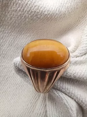 VINTAGE ART DECO 14k GOLD TIGER EYE CABOCHON MENS RING Size 10.25   11.7grams • $425