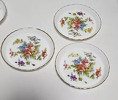 Minton Marlow 3 Coasters Miniatures Blue Pink Floral Gold Trim 1 Chipped • $18.99